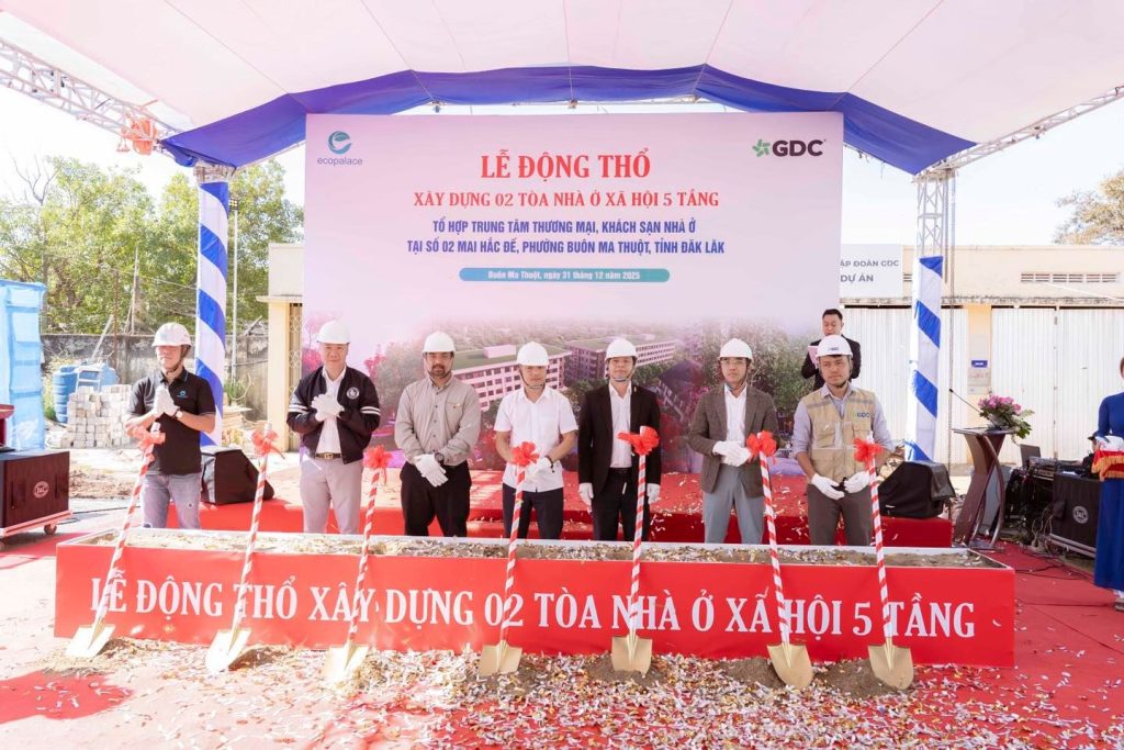 Lễ động thổ xây dựng 02 tòa nhà ở xã hội 5 tầng tại số 02 Mai Hắc Đế, Buôn Ma Thuột.