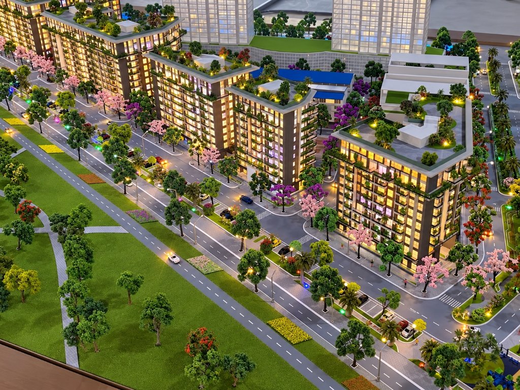 Mô hình tổ hợp chung cư cao tầng và khu đô thị phục vụ nhà mẫu và phòng bán hàng